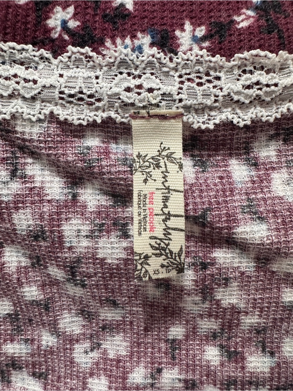 NWOT Free People Sugar Dreams Floral Knit
Bodysuit Wine Combo with Lace Trim - Picture 4 of 5